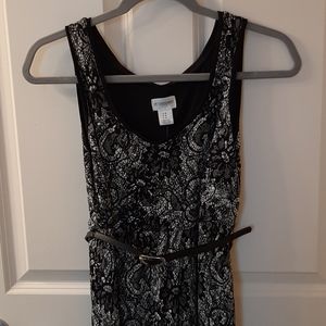 Black and white belted maternity dress